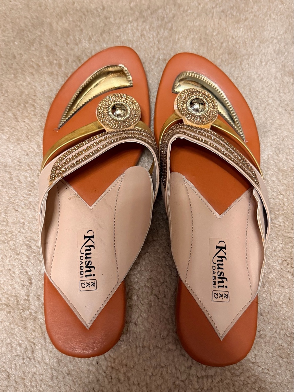 Indian Orange & Gold Embellished Women’s Slip-On Sandals